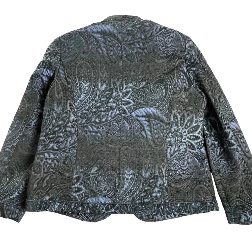 Coldwater Creek Paisley Jacquard Blazer L 14-16‎ Black Blue Jacket